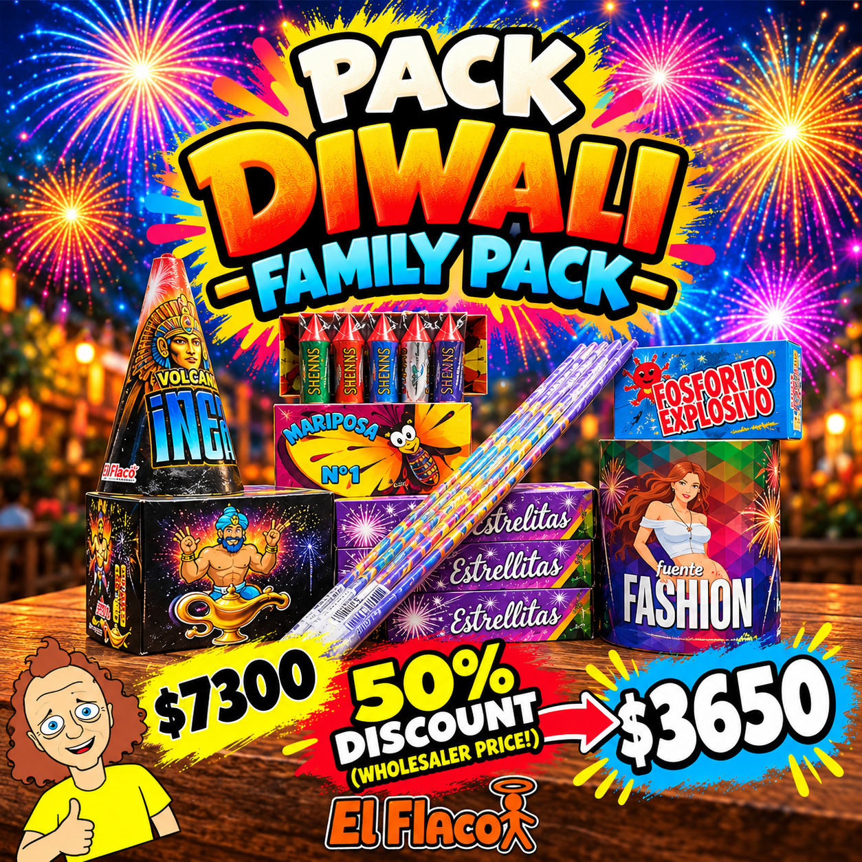 Pack Diwali familiar con fuegos artificiales